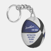 Blauw Zwart Team Kleuren Keepsake Basketbal Sleutelhanger (Voorkant Links)
