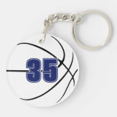 Blauw Zwart Team Kleuren Keepsake Basketbal Sleutelhanger (Achterkant)