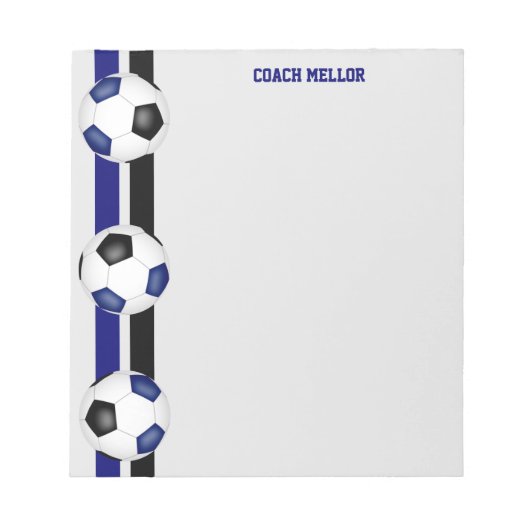 Blauw Zwart Team Kleuren voetbal coach Custom Notitieblok (Voorkant)