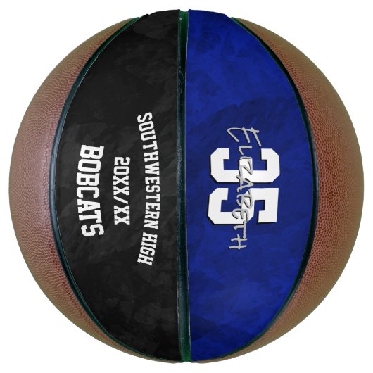 Blauw Zwart Team Naam Einde van het seizoen Cadeau Basketbal (Verticaal)