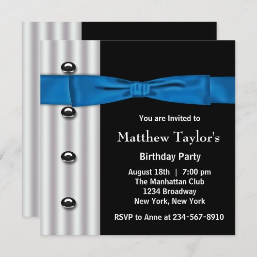 Blauw Zwart Tuxedo Bow Stropdas Mannen Verjaardags Kaart (Voorkant / Achterkant)