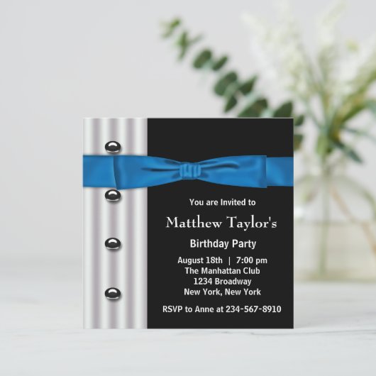 Blauw Zwart Tuxedo Bow Stropdas Mannen Verjaardags Kaart (Staand voorkant)
