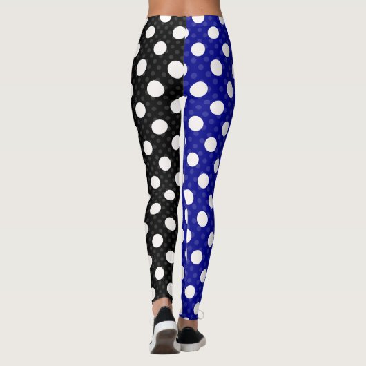 Blauw Zwart Twee Tone Split Polka Dots Leggings (Achterkant)