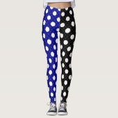 Blauw Zwart Twee Tone Split Polka Dots Leggings (Voorkant)