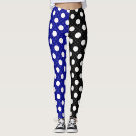 Blauw Zwart Twee Tone Split Polka Dots Leggings