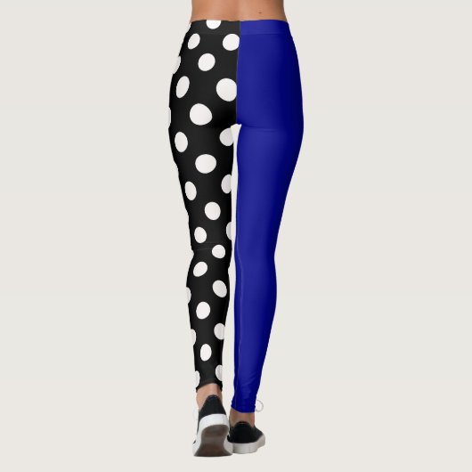 Blauw Zwart Twee Tone Split Polka Dots Leggings (Achterkant)