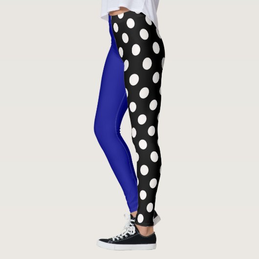 Blauw Zwart Twee Tone Split Polka Dots Leggings (Links)