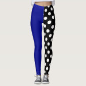 Blauw Zwart Twee Tone Split Polka Dots Leggings (Voorkant)