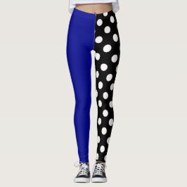 Blauw Zwart Twee Tone Split Polka Dots Leggings
