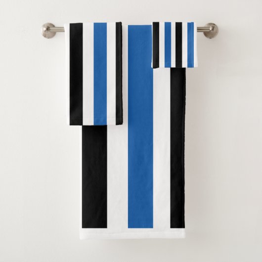 Blauw Zwart Verticaal Streepjespatroon Bad Handdoek (Insitu)