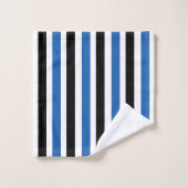 Blauw Zwart Verticaal Streepjespatroon Bad Handdoek (Wasdoekje)