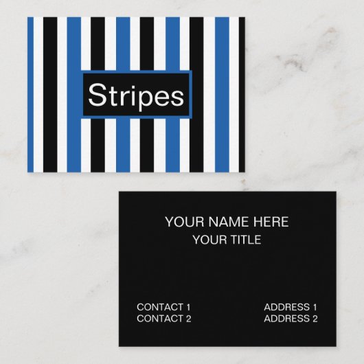 Blauw Zwart Verticaal Streepjespatroon Visitekaartje (Voorkant / Achterkant)