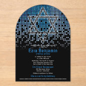 Blauw Zwart Videogame Gamer Bar Mitzvah Acryl Uitnodigingen (Voorkant)