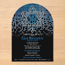 Blauw Zwart Videogame Gamer Bar Mitzvah Acryl Uitnodigingen