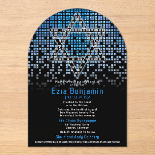 Blauw Zwart Videogame Gamer Bar Mitzvah Acryl Uitnodigingen