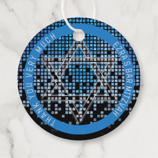 Blauw Zwart Videogame Gamer Bar Mitzvah Bedankjes Labels (Achterkant)