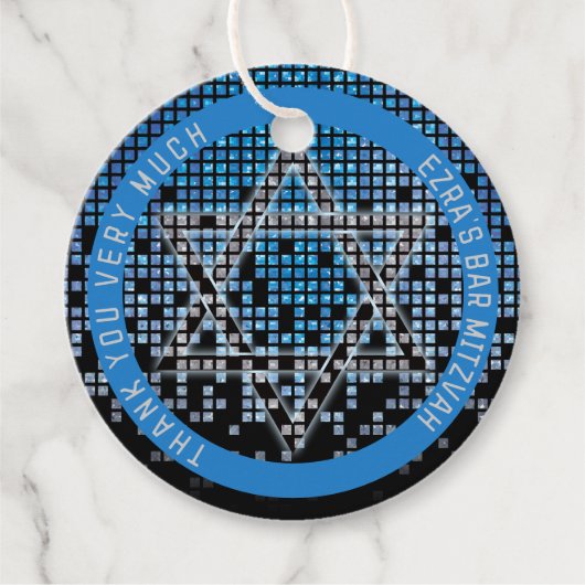 Blauw Zwart Videogame Gamer Bar Mitzvah Bedankjes Labels (Voorkant)