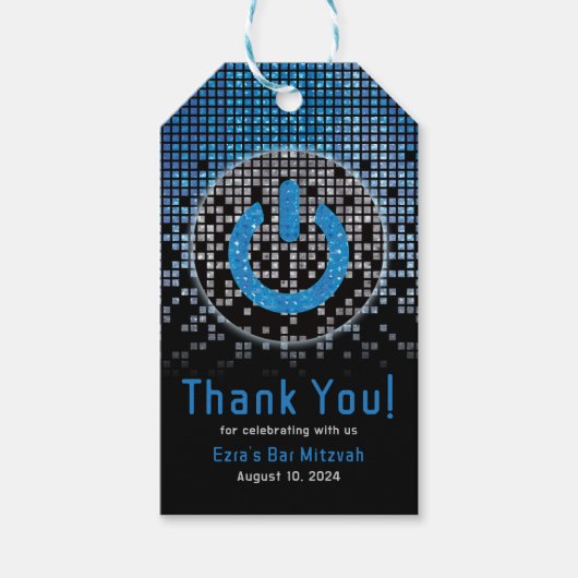 Blauw Zwart Videogame Gamer Bar Mitzvah Cadeaulabel (Voorkant)