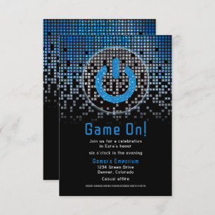 Blauw Zwart Videogame Gamer Bar Mitzvah Informatiekaartje