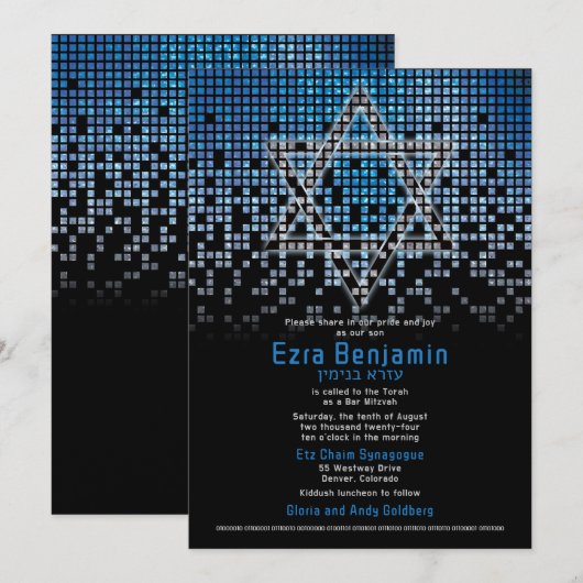 Blauw Zwart Videogame Gamer Bar Mitzvah Kaart (Voorkant / Achterkant)