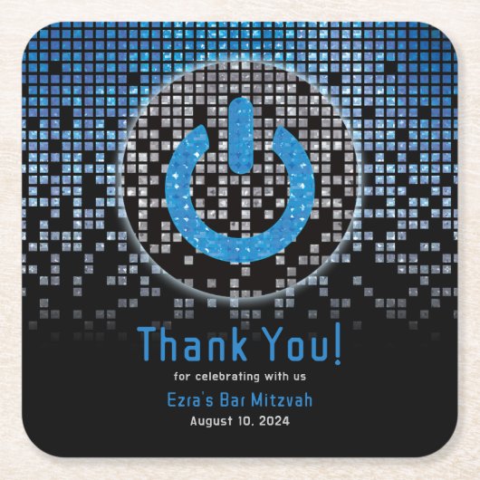 Blauw Zwart Videogame Gamer Bar Mitzvah Kartonnen Onderzetters (Voorkant)