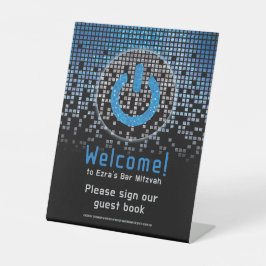 Blauw Zwart Videogame Gamer Bar Mitzvah Reclamebord Met Voetstuk