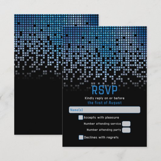 Blauw Zwart Videogame Gamer Bar Mitzvah RSVP Kaartje (Voorkant / Achterkant)