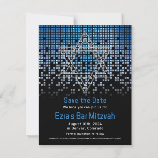Blauw Zwart Videogame Gamer Bar Mitzvah Save The Date (Voorkant)