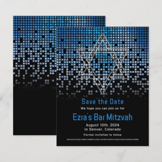 Blauw Zwart Videogame Gamer Bar Mitzvah Save The Date (Voorkant / Achterkant)
