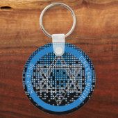 Blauw Zwart Videogame Gamer Bar Mitzvah Sleutelhanger (Voorkant)
