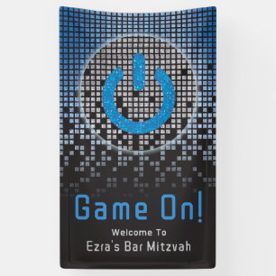 Blauw Zwart Videogame Gamer Bar Mitzvah Spandoek