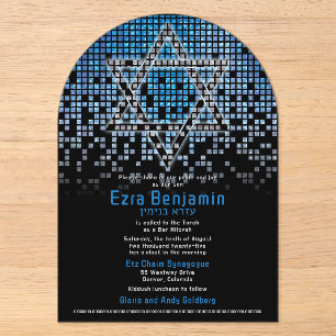 Blauw Zwart Videospel Gamer Bar Mitzvah Acryl Uitnodigingen