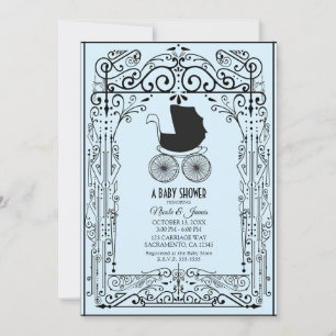 Blauw & Zwart Vintage Koffer Decoratie Baby Shower Kaart