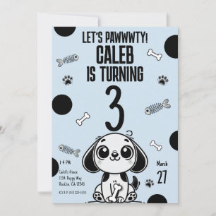 Blauw & Zwart Vis Botten Hond Puppy Verjaardagsfee Kaart