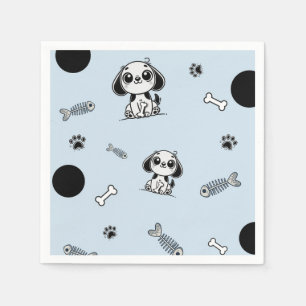 Blauw & Zwart Vis Botten Hondje Hond Verjaardagsfe Servet
