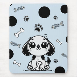 Blauw & Zwart Vis Botten Puppy Hond Moppig Kantoor Muismat