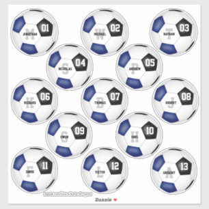 Blauw Zwart Voetbal Team Kleuren 13 Spelers Namen Sticker