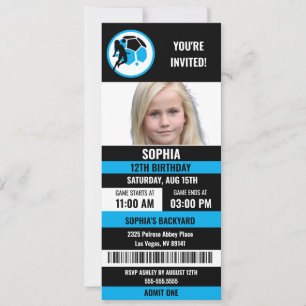 Blauw Zwart Voetbal Ticket Verjaardag Foto Kaart