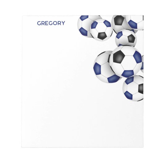 Blauw Zwart voetballen accent Aangepaste naam Notitieblok (Voorkant)