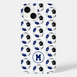 Blauw zwart voetballen patroon monogram Case-Mate iPhone 14 hoesje