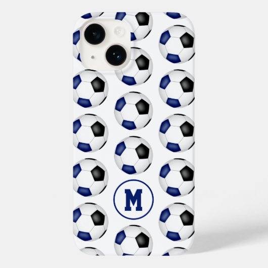 Blauw zwart voetballen patroon monogram Case-Mate iPhone case (Achterkant)