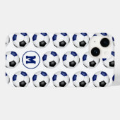 Blauw zwart voetballen patroon monogram Case-Mate iPhone case (Achterkant (horizontaal))