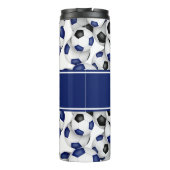 Blauw zwart voetballen patroon w aangepaste naam thermosbeker (Achterkant)