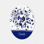 Blauw zwart voetballen sterren keepsake metalen ornament (Voorkant links)