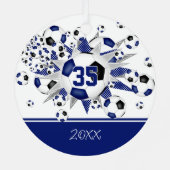 Blauw zwart voetballen sterren keepsake metalen ornament (Achterkant)