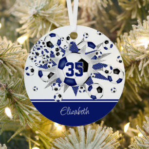 Blauw zwart voetballen sterren keepsake metalen ornament
