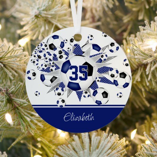 Blauw zwart voetballen sterren keepsake metalen ornament (Insitu)