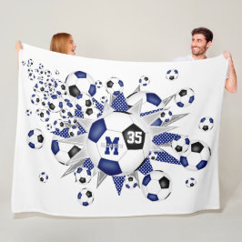 blauw zwart voetballen sterren meisjes naam fleece deken
