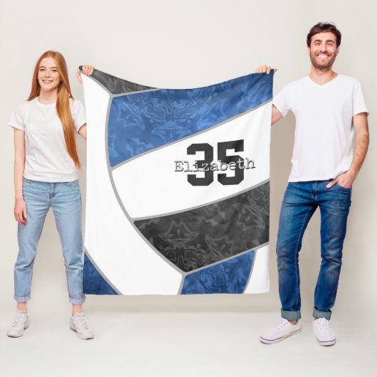 Blauw zwart volleybal aangepaste naam jersey numme fleece deken (In situ)