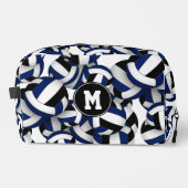 Blauw Zwart Volleybal Club Kleuren Monogrammed Toilettasje (Voorkant)